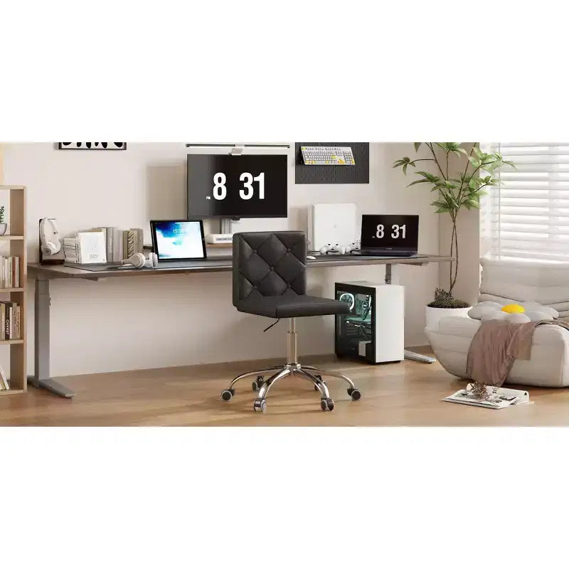 Sedia da ufficio senza braccioli in pelle PU, altezza regolabile e girevole a 360°, per casa o ufficio