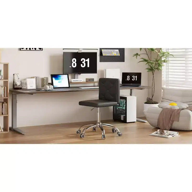 Sedia da ufficio senza braccioli in pelle PU, altezza regolabile e girevole a 360°, per casa o ufficio