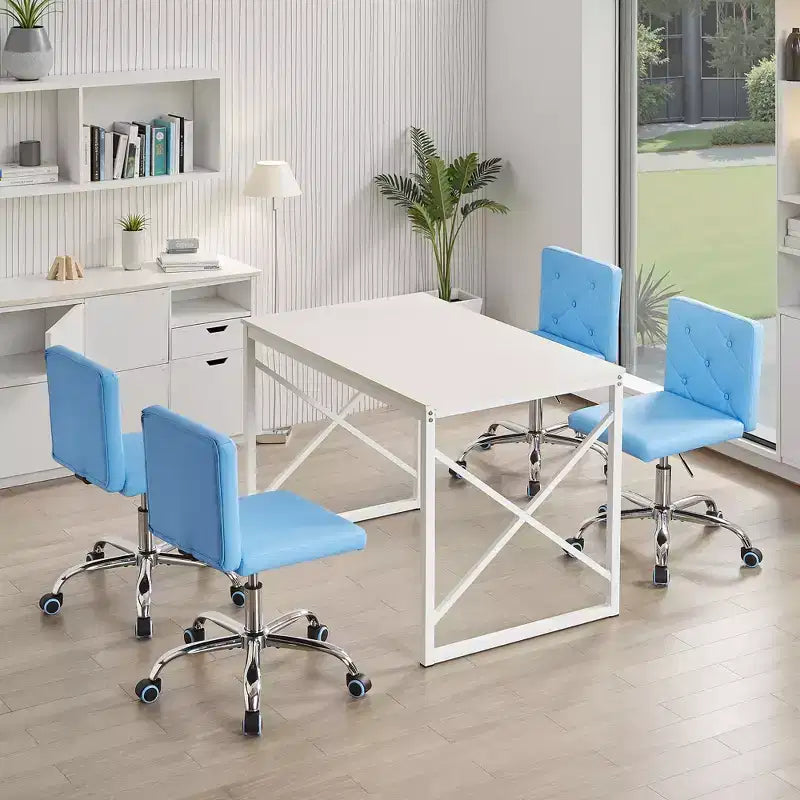 Sedia da ufficio senza braccioli in pelle PU, altezza regolabile e girevole a 360°, per casa o ufficio