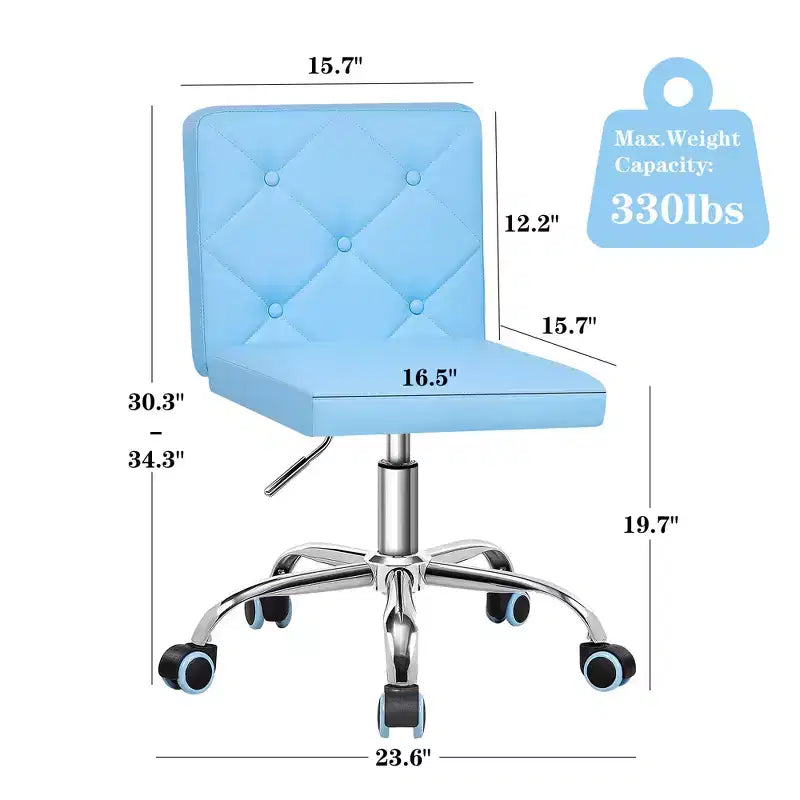 Sedia da ufficio senza braccioli in pelle PU, altezza regolabile e girevole a 360°, per casa o ufficio