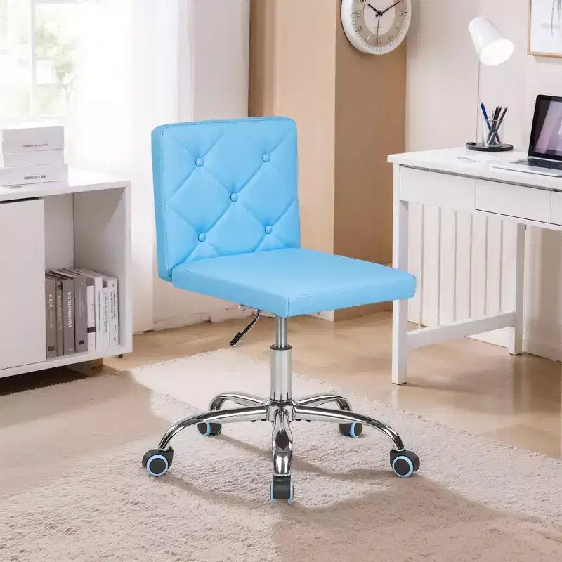 Sedia da ufficio senza braccioli in pelle PU, altezza regolabile e girevole a 360°, per casa o ufficio