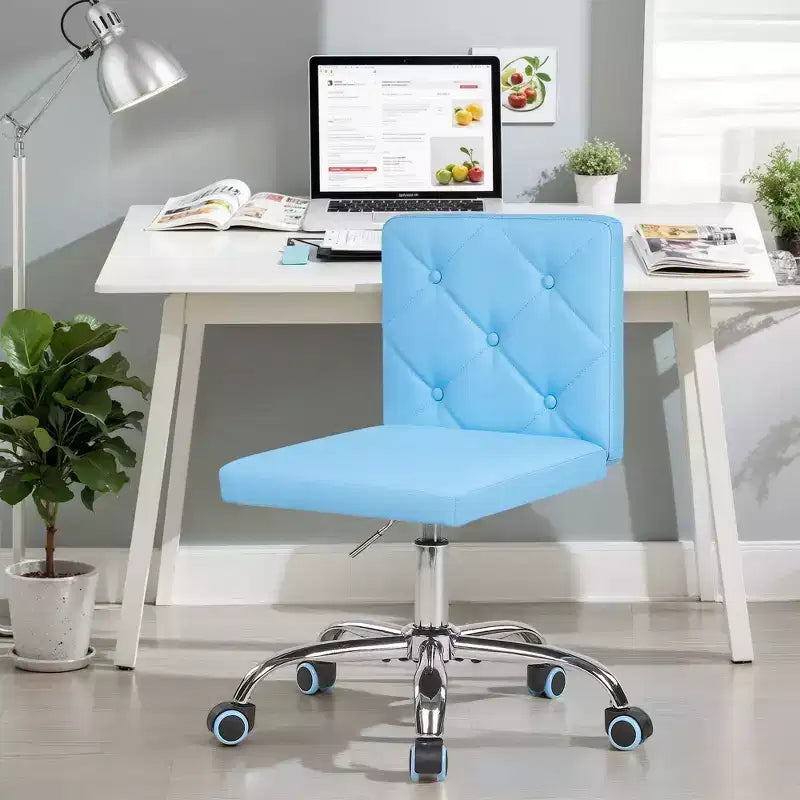 Sedia da ufficio senza braccioli in pelle PU, altezza regolabile e girevole a 360°, per casa o ufficio
