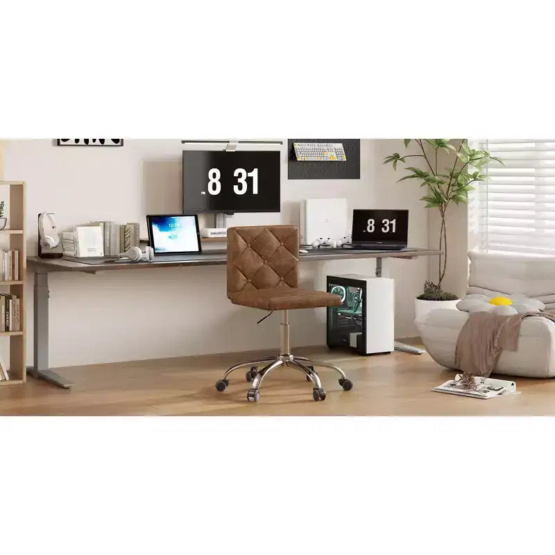 Sedia da ufficio senza braccioli in pelle PU, altezza regolabile e girevole a 360°, per casa o ufficio