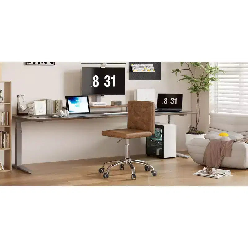 Sedia da ufficio senza braccioli in pelle PU, altezza regolabile e girevole a 360°, per casa o ufficio