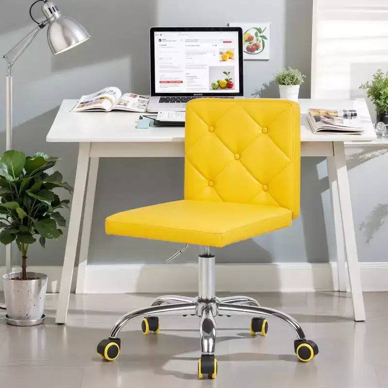Sedia da ufficio senza braccioli in pelle PU, altezza regolabile e girevole a 360°, per casa o ufficio