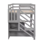 Letto a soppalco basso una piazza e mezza con scaletta contenitore e finestra, Struttura in legno per letto a soppalco con spazio sottostante per bambini e ragazzi