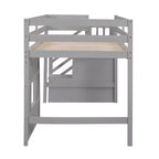 Letto a soppalco basso una piazza e mezza con scaletta contenitore e finestra, Struttura in legno per letto a soppalco con spazio sottostante per bambini e ragazzi