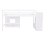 Letto a soppalco basso una piazza e mezza con scaletta contenitore e finestra, Struttura in legno per letto a soppalco con spazio sottostante per bambini e ragazzi
