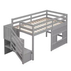 Letto a soppalco basso una piazza e mezza con scaletta contenitore e finestra, Struttura in legno per letto a soppalco con spazio sottostante per bambini e ragazzi