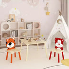 Set Tavolo e 2 Sedie per Bambini, Set Tavolo e Sedie per Bambini di 3 Pezzi, Set Tavolo da Gioco in Legno (Orso&Tigre)