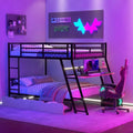 Full Size Metal Full Size Bunk Bed with Desk, Full over Full Heavy Duty Metal Bunk Bed with Light and 2 Drawers, Black