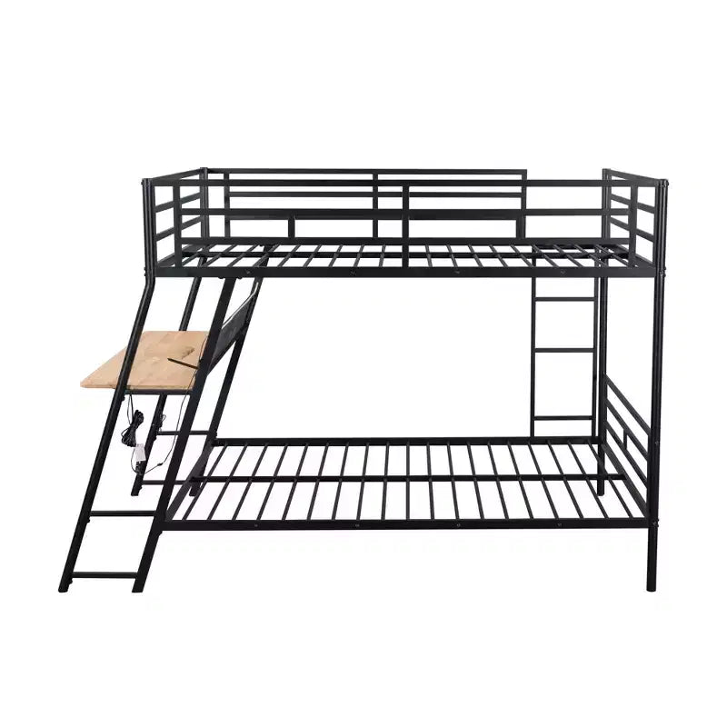 Letto a castello in metallo a una piazza e mezza con scrivania, letto a castello in metallo resistente a una piazza e mezza con luce e 2 cassetti, nero