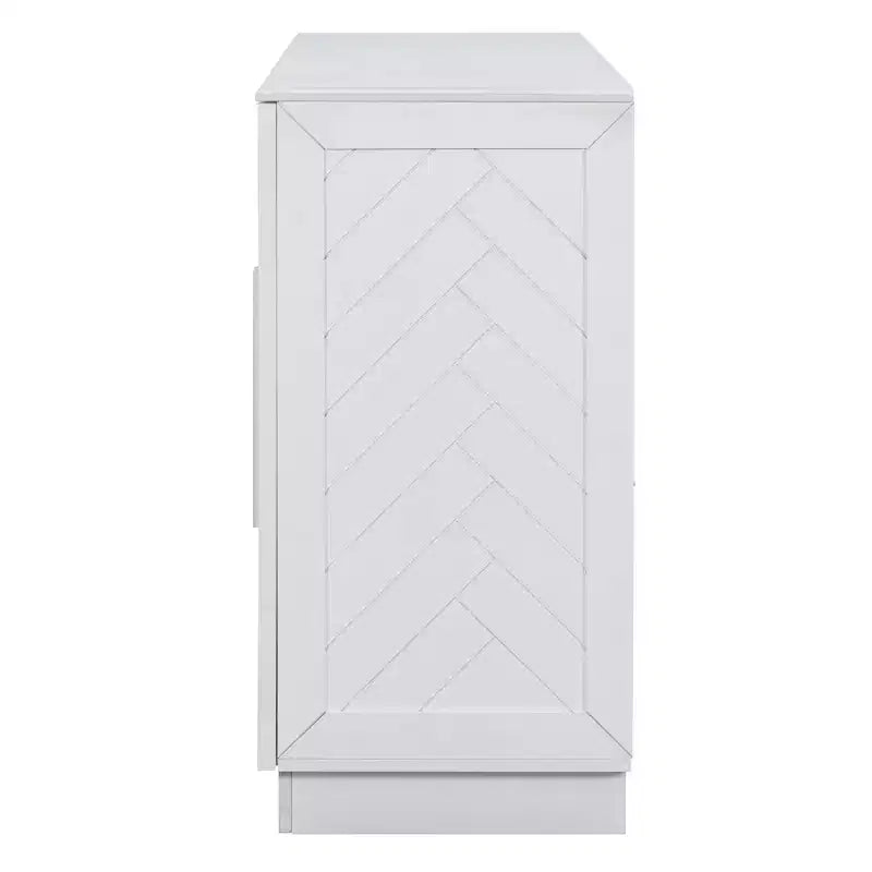Madia Credenza da 152 cm con 4 Ante, Ripiani Regolabili e Maniglie Argento, Bianca