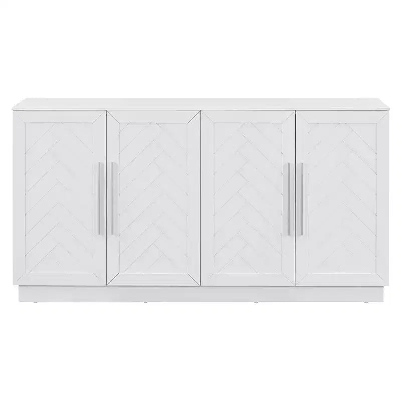 Madia Credenza da 152 cm con 4 Ante, Ripiani Regolabili e Maniglie Argento, Bianca