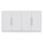 Madia Credenza da 152 cm con 4 Ante, Ripiani Regolabili e Maniglie Argento, Bianca