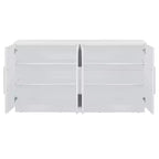Madia Credenza da 152 cm con 4 Ante, Ripiani Regolabili e Maniglie Argento, Bianca