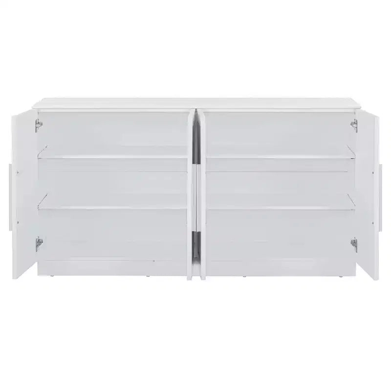 Madia Credenza da 152 cm con 4 Ante, Ripiani Regolabili e Maniglie Argento, Bianca