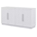 Madia Credenza da 152 cm con 4 Ante, Ripiani Regolabili e Maniglie Argento, Bianca