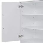 Madia Credenza da 152 cm con 4 Ante, Ripiani Regolabili e Maniglie Argento, Bianca