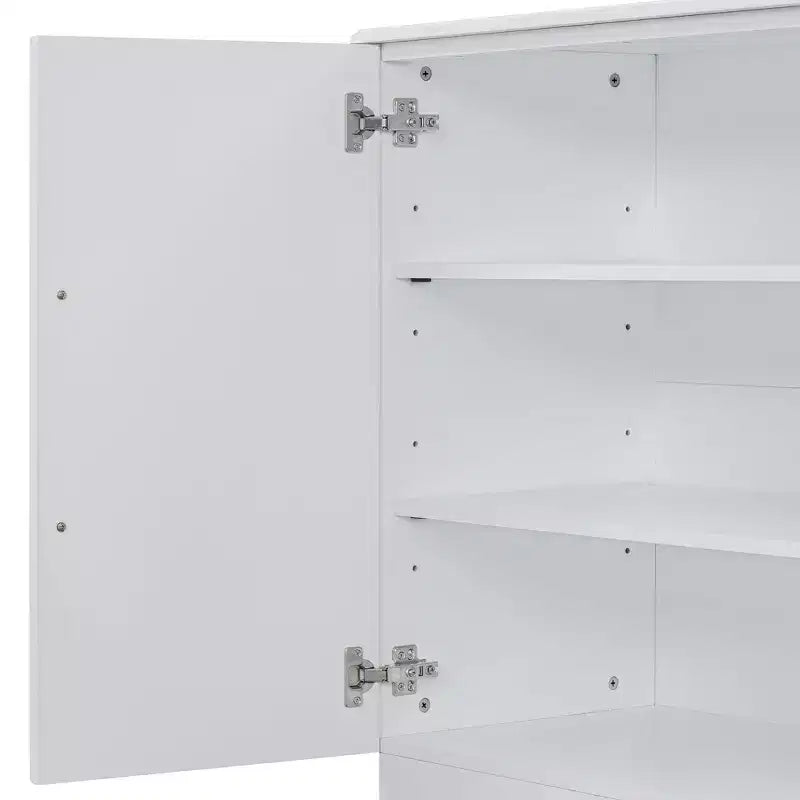Madia Credenza da 152 cm con 4 Ante, Ripiani Regolabili e Maniglie Argento, Bianca