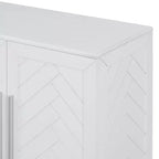 Madia Credenza da 152 cm con 4 Ante, Ripiani Regolabili e Maniglie Argento, Bianca