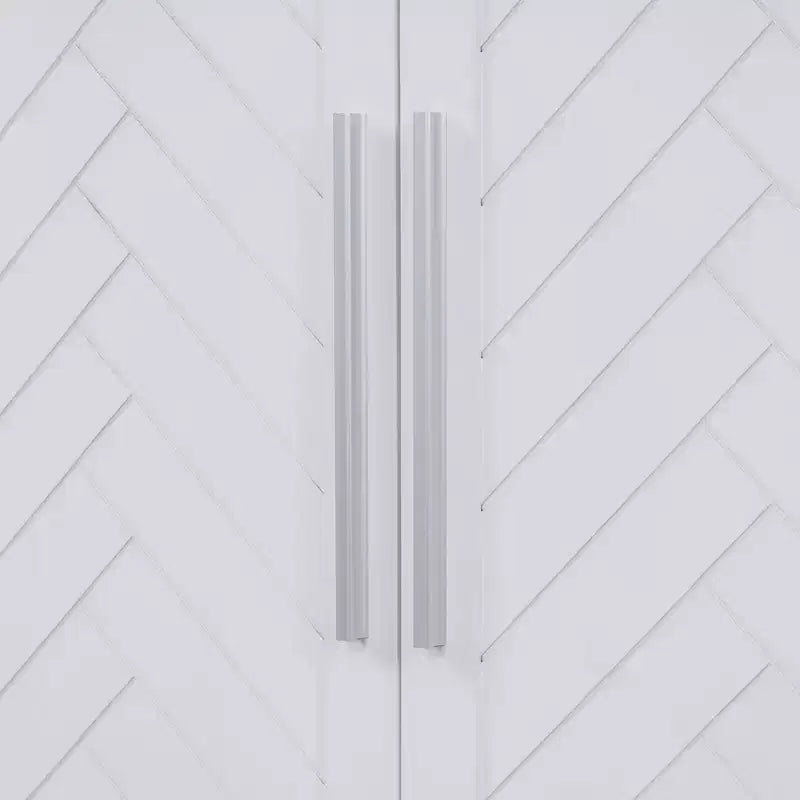 Madia Credenza da 152 cm con 4 Ante, Ripiani Regolabili e Maniglie Argento, Bianca