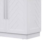 Madia Credenza da 152 cm con 4 Ante, Ripiani Regolabili e Maniglie Argento, Bianca