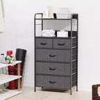 Cassettiera Alta a 5 Cassetti con Scaffali Aperti a 2 Livelli e Appendiabiti, Design Salvaspazio