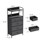 Cassettiera Alta a 5 Cassetti con Scaffali Aperti a 2 Livelli e Appendiabiti, Design Salvaspazio