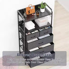 Cassettiera Alta a 5 Cassetti con Scaffali Aperti a 2 Livelli e Appendiabiti, Design Salvaspazio