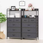 Cassettiera Alta a 5 Cassetti con Scaffali Aperti a 2 Livelli e Appendiabiti, Design Salvaspazio