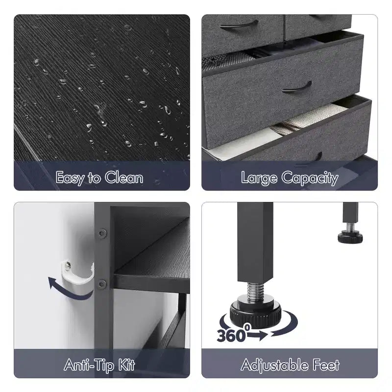 Cassettiera Alta a 5 Cassetti con Scaffali Aperti a 2 Livelli e Appendiabiti, Design Salvaspazio