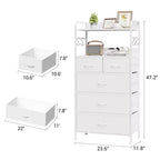 Cassettiera Alta a 5 Cassetti con Scaffali Aperti a 2 Livelli e Appendiabiti, Design Salvaspazio