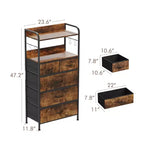 Cassettiera Alta a 5 Cassetti con Scaffali Aperti a 2 Livelli e Appendiabiti, Design Salvaspazio