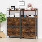 Cassettiera Alta a 5 Cassetti con Scaffali Aperti a 2 Livelli e Appendiabiti, Design Salvaspazio