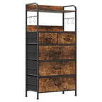 GustoWave Tall Dresser for Bedroom with 5 Drawers, Vertical Dresser with 2-Tier Open Shelves, Chest of Drawers with Hanging Racks, Small Space