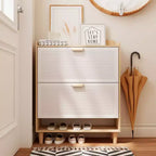 Scarpiera sottile con 2 cassetti a ribalta e gambe in legno naturale, Organizer da ingresso