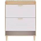 Scarpiera sottile con 2 cassetti a ribalta e gambe in legno naturale, Organizer da ingresso