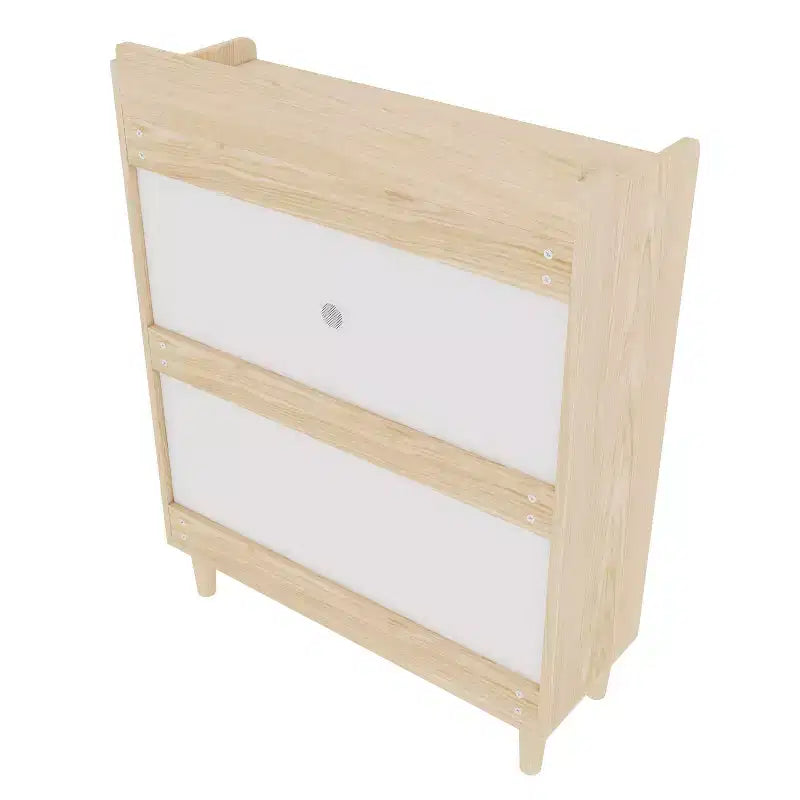 Scarpiera sottile con 2 cassetti a ribalta e gambe in legno naturale, Organizer da ingresso