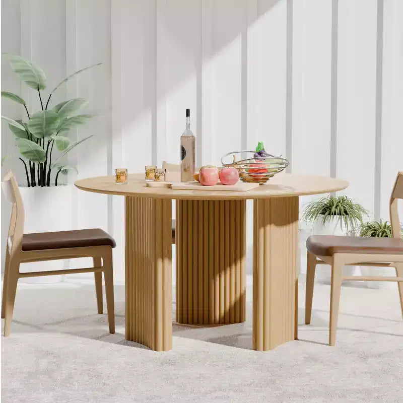 Tavolo da pranzo rotondo da 46" in legno massello per 4 persone, gambe a piedistallo scanalate, finitura naturale