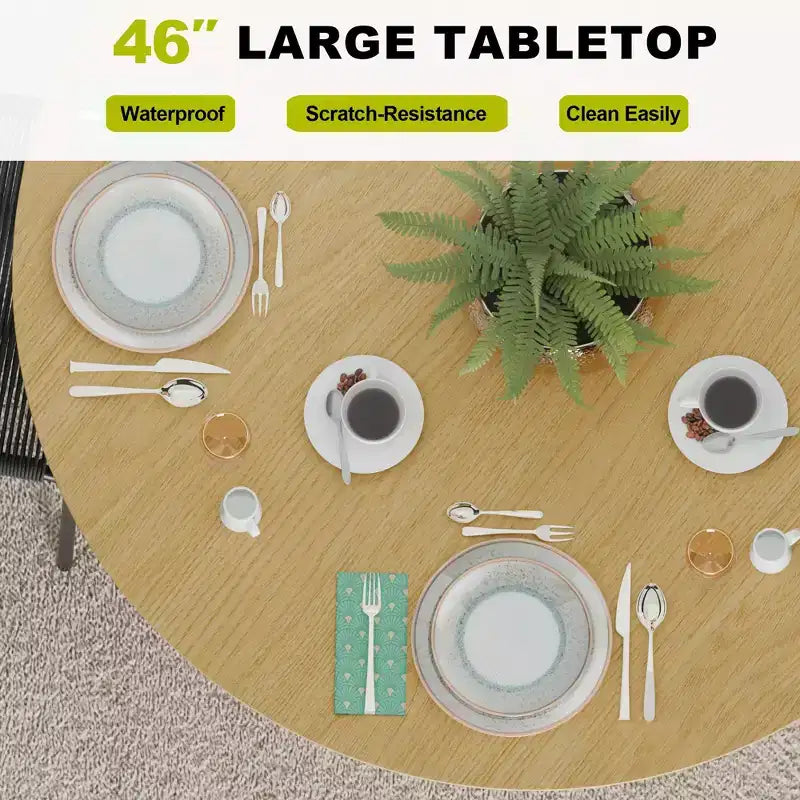Tavolo da pranzo rotondo da 46" in legno massello per 4 persone, gambe a piedistallo scanalate, finitura naturale