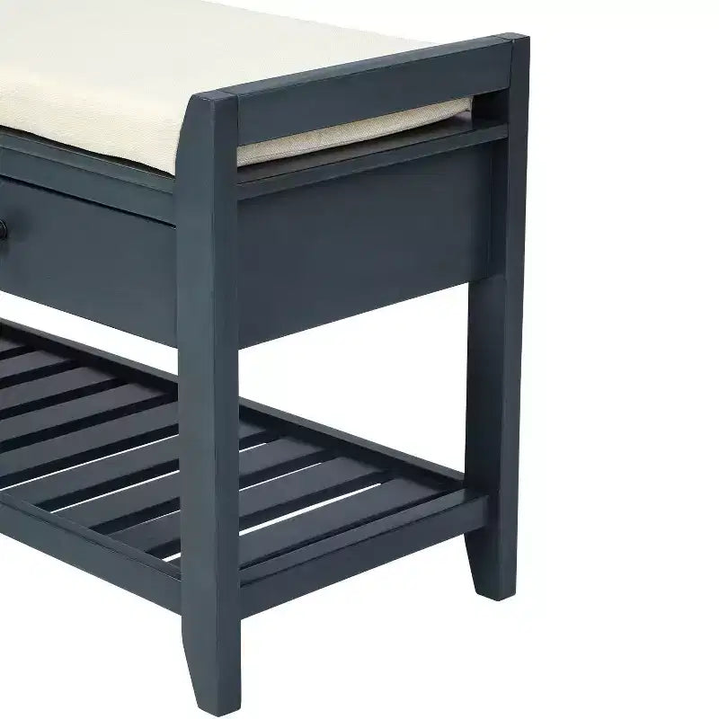 Panca contenitore da ingresso 99 cm con 2 cassetti, scarpiera aperta e sedile imbottito, legno di pino