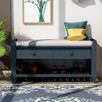 39 Storage Bench with 2 Drawers & Open Shoe Rack, Entryway Bench with Cushioned Seat