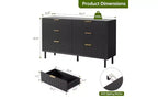 Cassettiera a 6 cassetti scanalati con maniglie e gambe in metallo, utilizzabile anche come porta TV, legno ingegnerizzato – Nero o Quercia Naturale