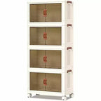 Contenitori portaoggetti impilabili a 4 livelli con ruote, organizer pieghevole da 68 L con ante trasparenti a chiusura magnetica
