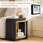 Tavolino Rustico a Cubo con Design Ispirato a Cornice, Tavolino da Divano/Comodino in Legno da 60 cm per Soggiorno e Camera da Letto, Nero e Marrone