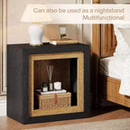 Tavolino Rustico a Cubo con Design Ispirato a Cornice, Tavolino da Divano/Comodino in Legno da 60 cm per Soggiorno e Camera da Letto, Nero e Marrone