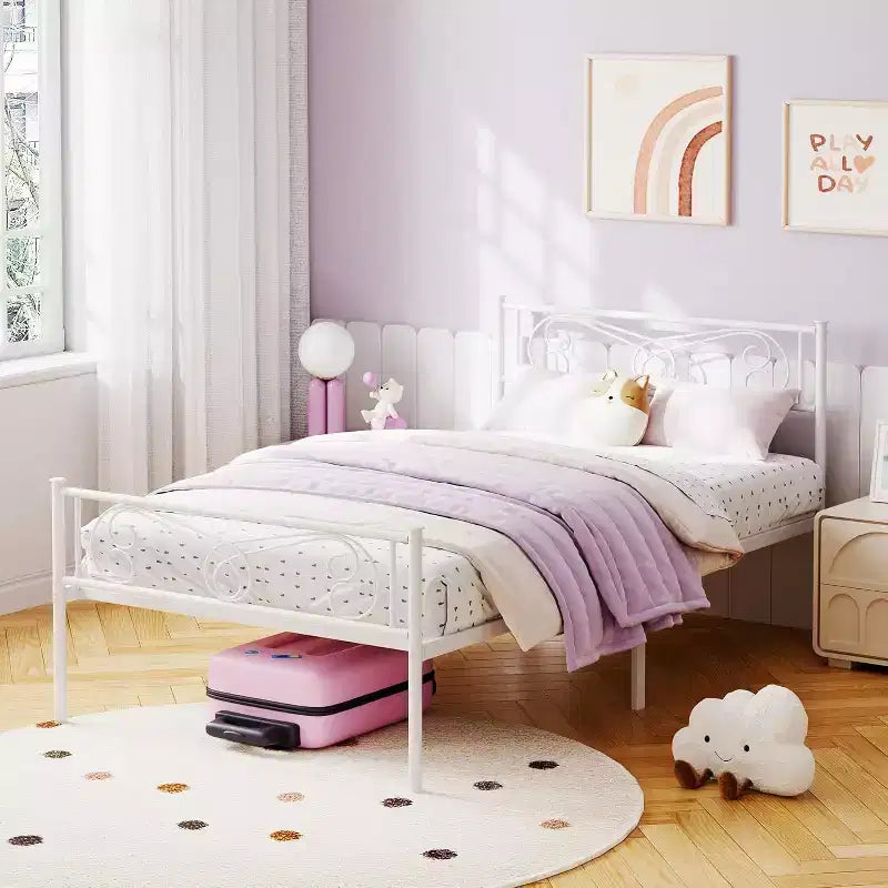 Struttura Letto Matrimoniale King Size in Metallo con Testiera e Supporto a Doghe in Acciaio, con 35 cm di Spazio Contenitore, Nessuna Rete a Molle Necessaria, Facile da Montare