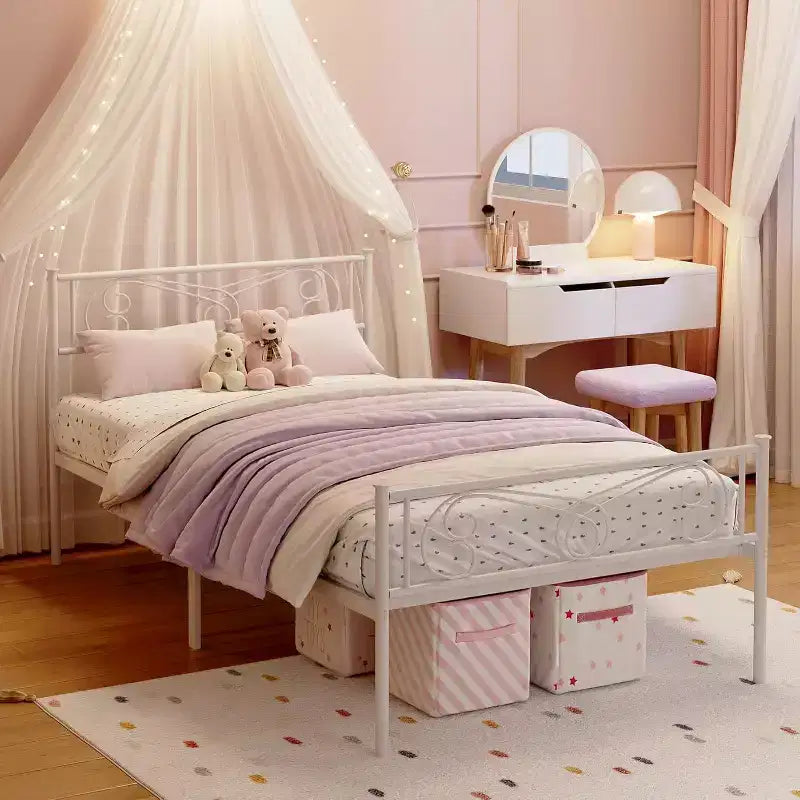 Struttura Letto Matrimoniale King Size in Metallo con Testiera e Supporto a Doghe in Acciaio, con 35 cm di Spazio Contenitore, Nessuna Rete a Molle Necessaria, Facile da Montare