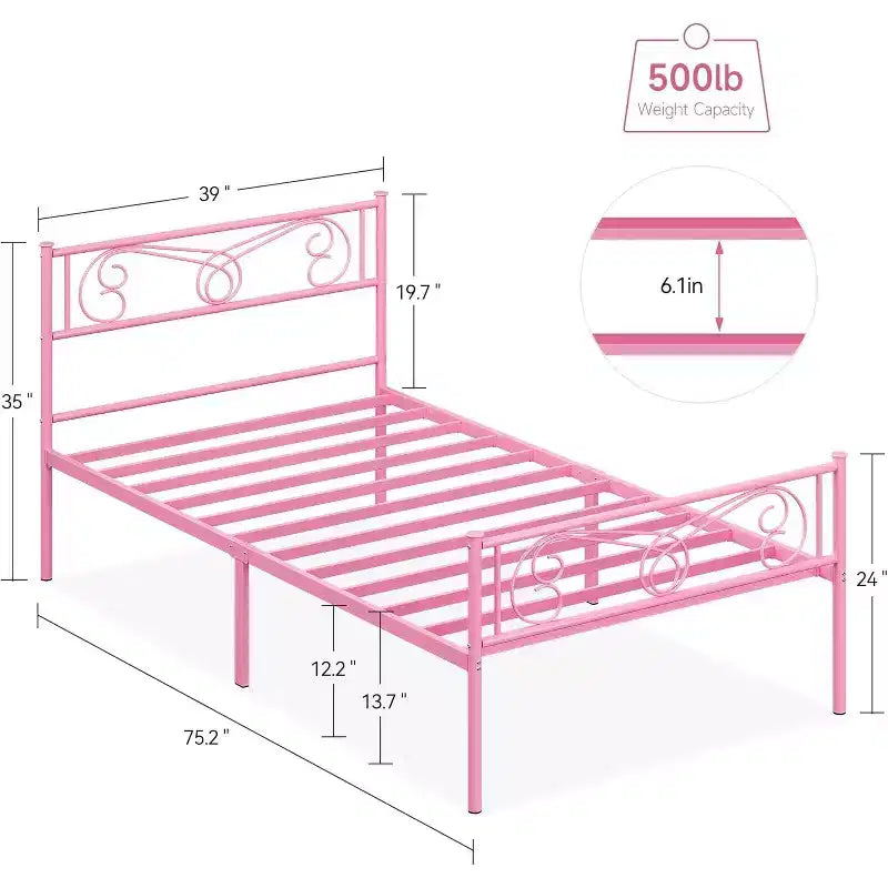 Struttura Letto Matrimoniale King Size in Metallo con Testiera e Supporto a Doghe in Acciaio, con 35 cm di Spazio Contenitore, Nessuna Rete a Molle Necessaria, Facile da Montare